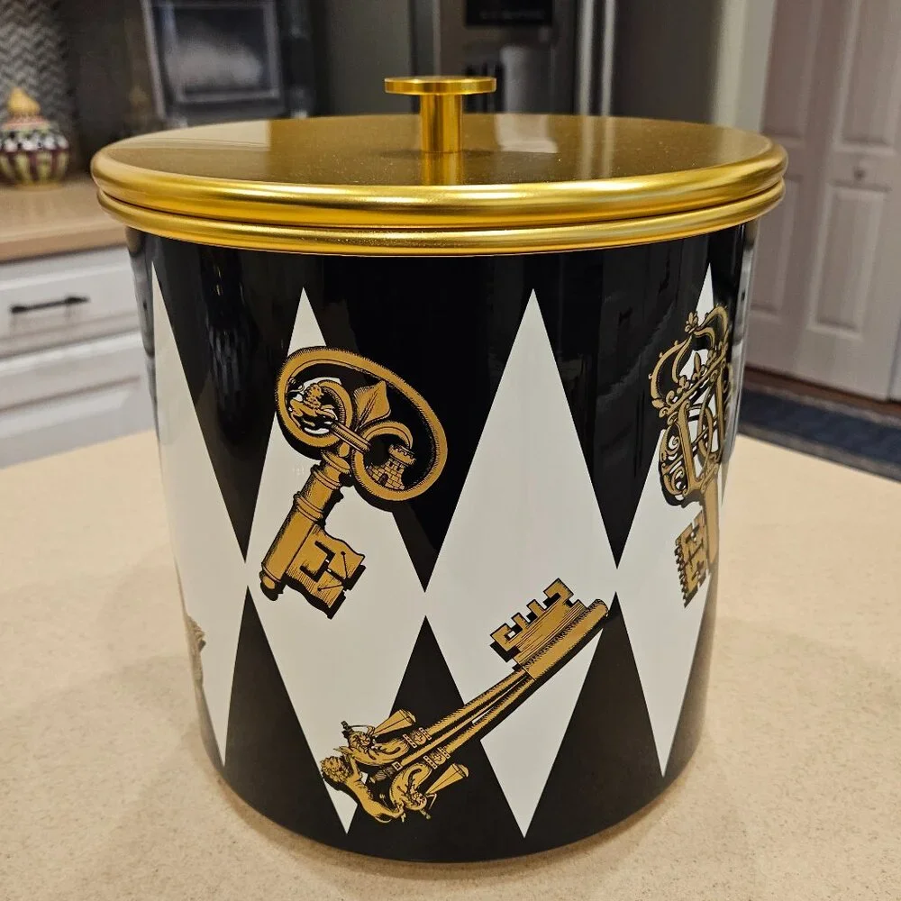 RARE COLLECTIBLE LIMITED FORNASETTI CHIAVI GOLD ROMBI BAR ICE BUCKET CONTAINER
